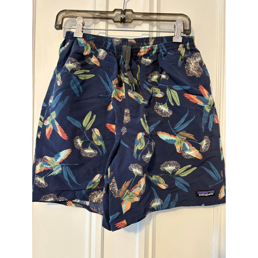 Patagonia mens Navy Parrot Print Swim Shorts M